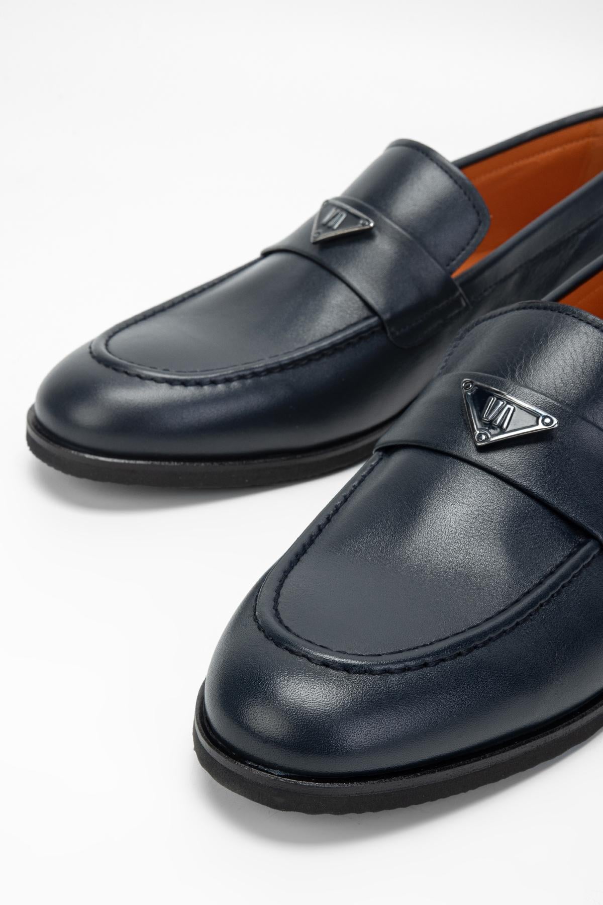  Valmenti Erkek Lacivert Hakiki Deri Casual Ayakkabı