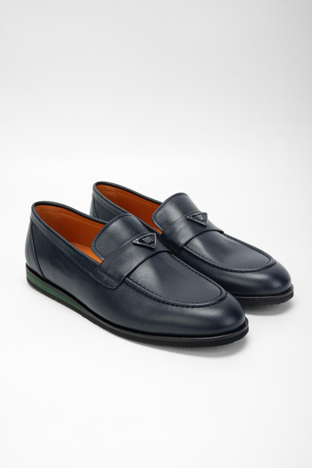  Valmenti Erkek Lacivert Hakiki Deri Casual Ayakkabı