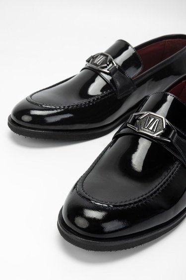  Valmenti Neva Erkek Siyah Rugan Hakiki Deri Casual Ayakkabı