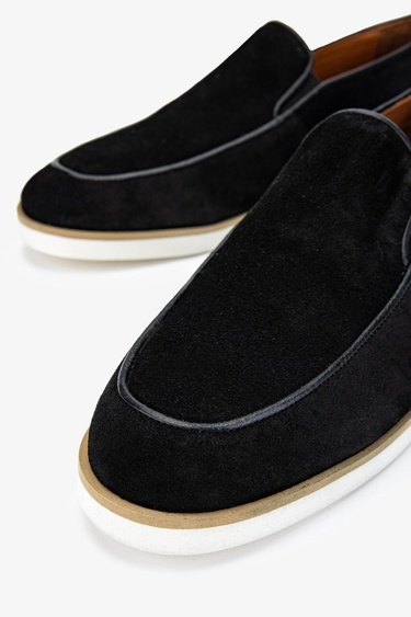  Valmenti Avriel Erkek Siyah Süet Hakiki Deri Loafer Ayakkabı