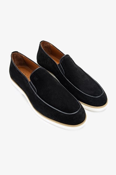  Valmenti Avriel Erkek Siyah Süet Hakiki Deri Loafer Ayakkabı