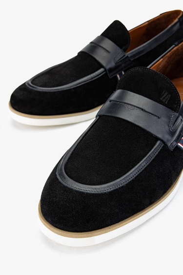  Valmenti Runo Erkek Siyah Süet Hakiki Deri Loafer Ayakkabı