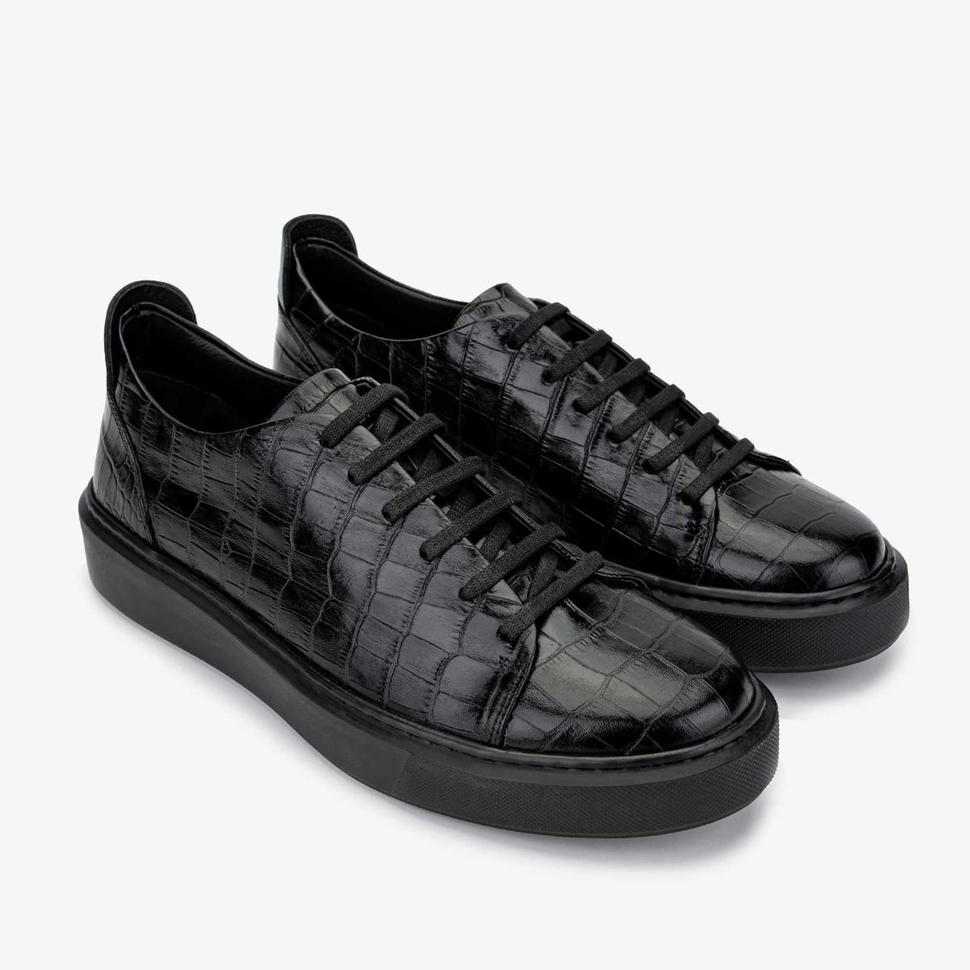 Valmenti Erkek Hakiki Deri Siyah Kroko Sneakers