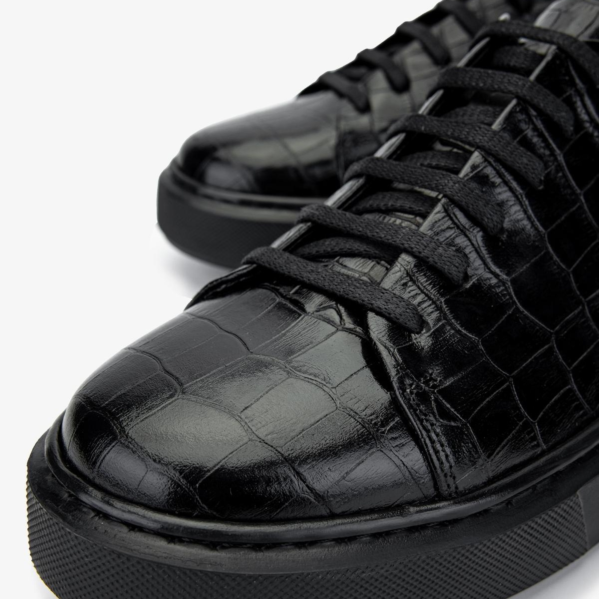 Valmenti Erkek Hakiki Deri Siyah Kroko Sneakers