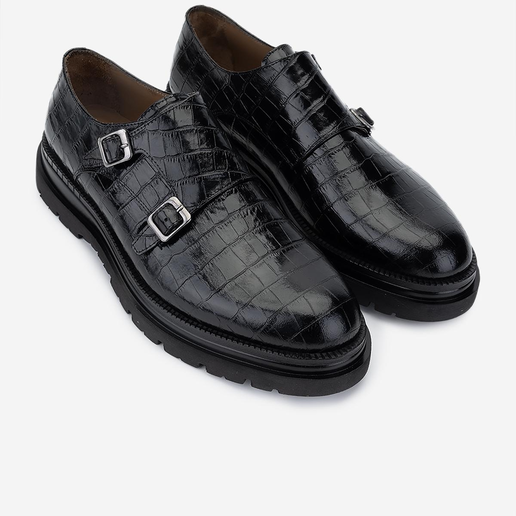 Valmenti Erkek Hakiki Deri Siyah Kroko Klasik Ayakkabı