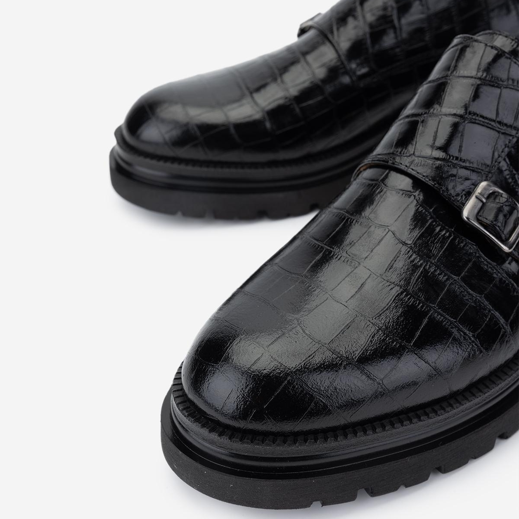Valmenti Erkek Hakiki Deri Siyah Kroko Klasik Ayakkabı