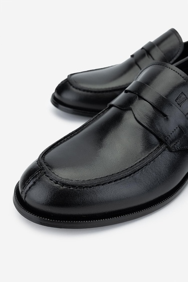  Valmenti Erkek Hakiki Deri Siyah Loafer Ayakkabı