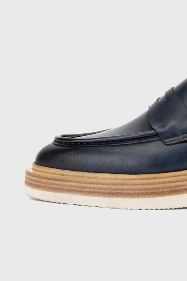  Valmenti Erkek Lacivert Hakiki Deri Loafer Ayakkabı