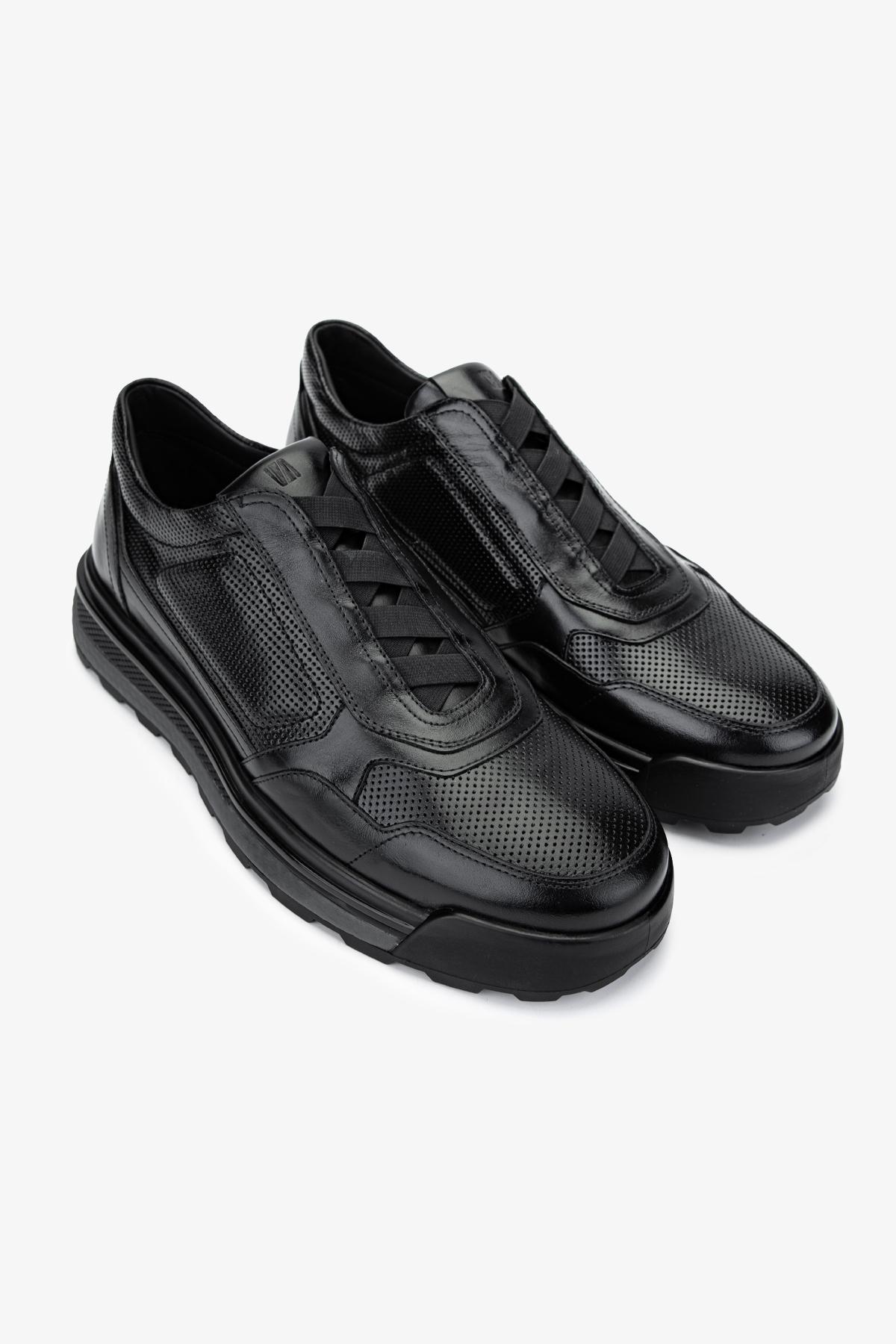 Valmenti Erkek Hakiki Deri Siyah Deri Casual Ayakkabı