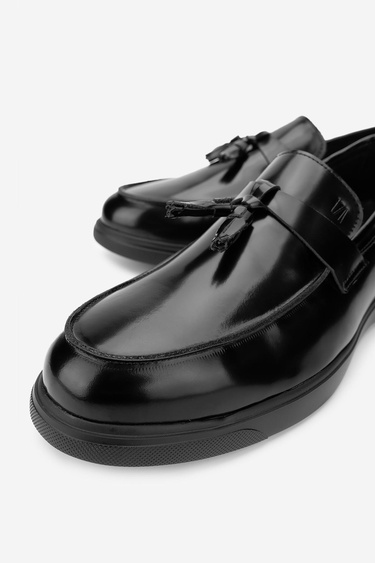  Valmenti Erkek Hakiki Deri Siyah Açma Loafer Ayakkabı