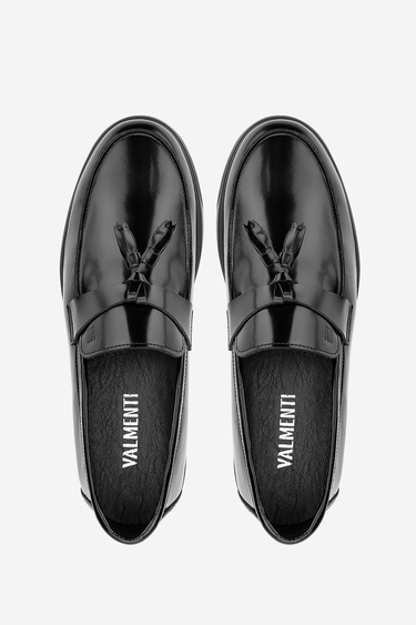  Valmenti Erkek Hakiki Deri Siyah Açma Loafer Ayakkabı