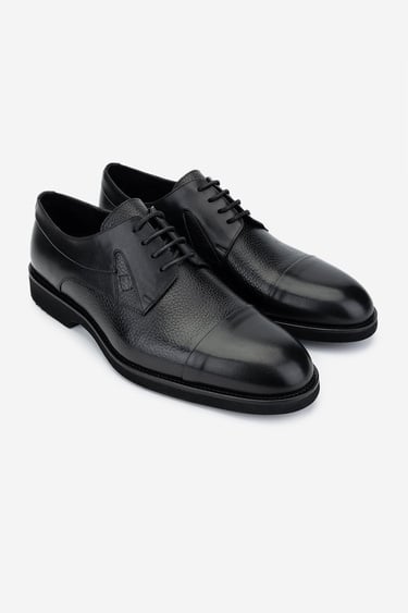  Valmenti Erkek Hakiki Deri Siyah Klasik Ayakkabı
