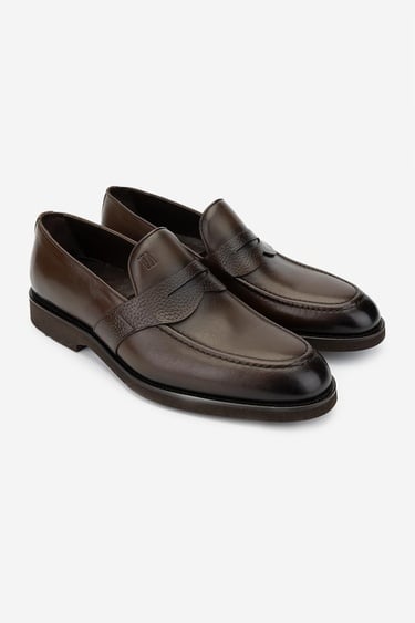  Valmenti Erkek Hakiki Deri Kahverengi Loafer Ayakkabı