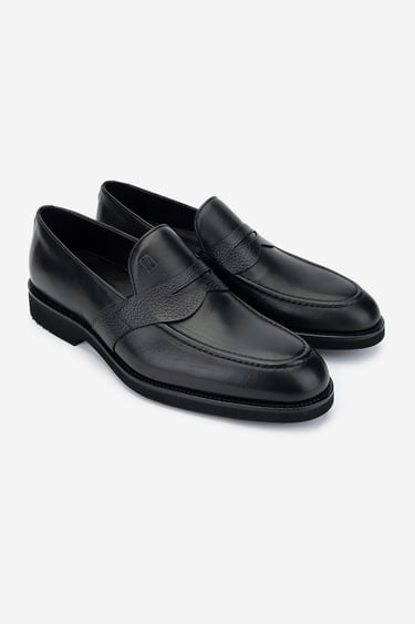  Valmenti Erkek Hakiki Deri Siyah Loafer Ayakkabı