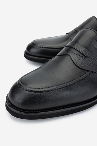  Valmenti Erkek Hakiki Deri Siyah Loafer Ayakkabı