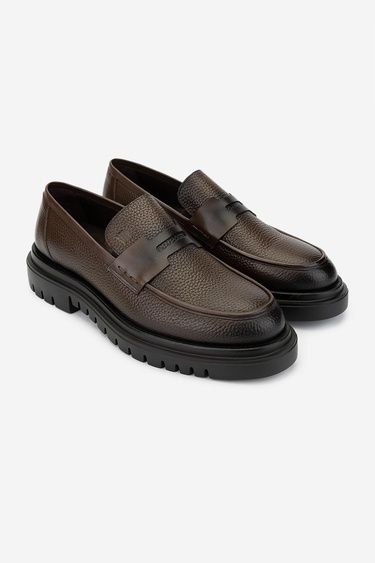  Valmenti Erkek Hakiki Deri Kahverengi Loafer Ayakkabı