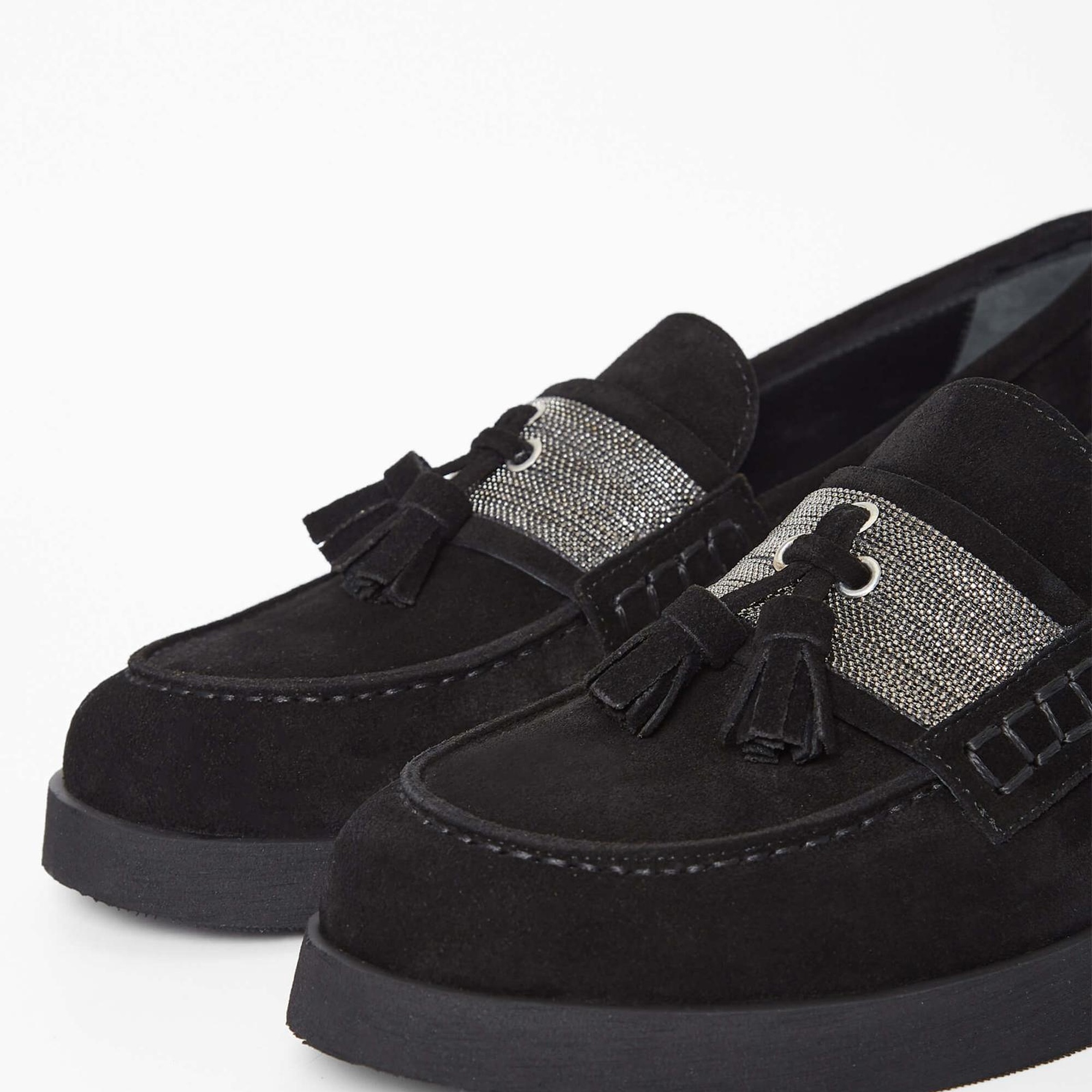 Tamer Tanca Kadın Hakiki Deri Siyah Süet Loafer Ayakkabı