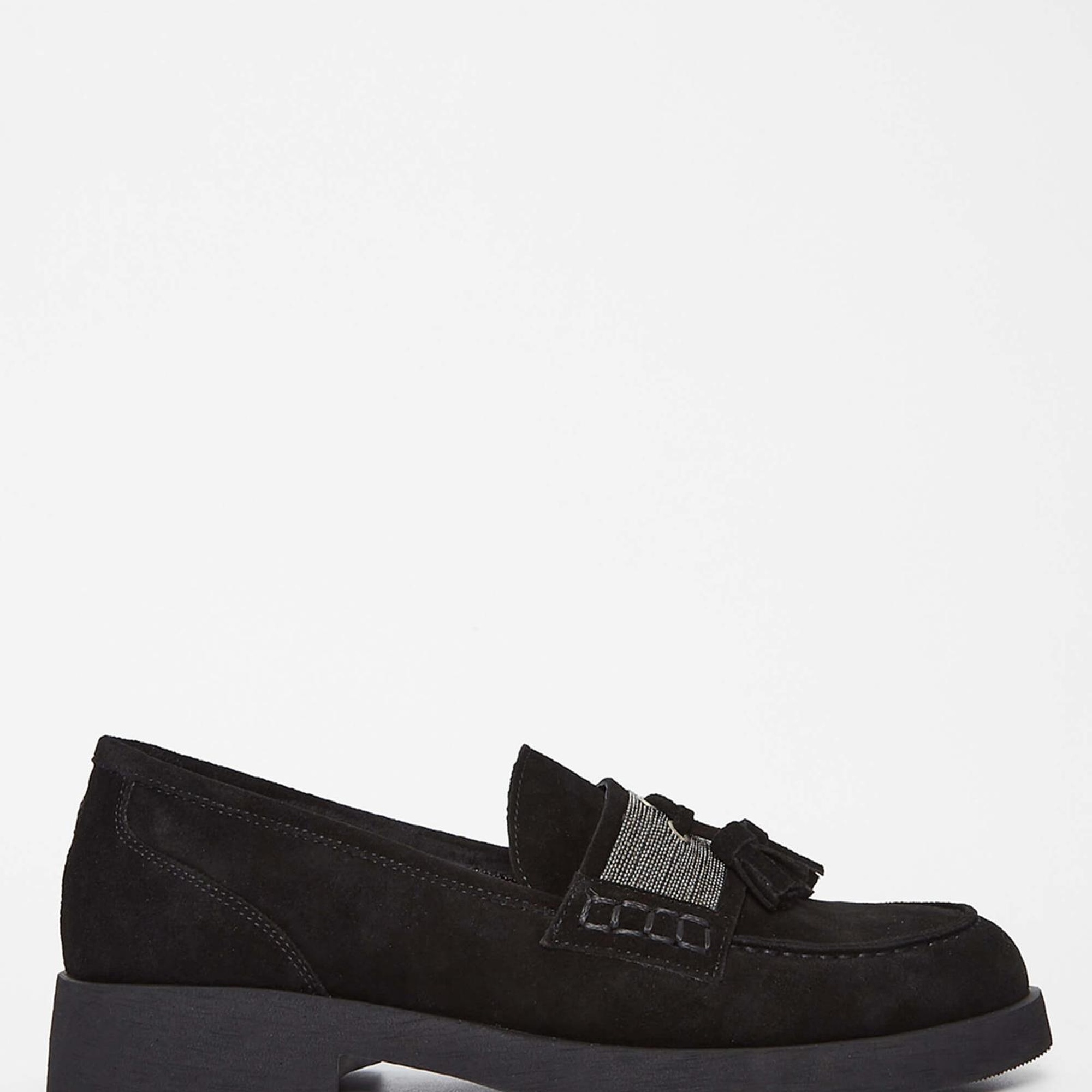 Tamer Tanca Kadın Hakiki Deri Siyah Süet Loafer Ayakkabı