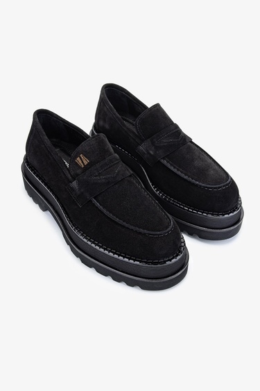  Valmenti EVA Erkek Siyah Süet Hakiki Deri Loafer Ayakkabı