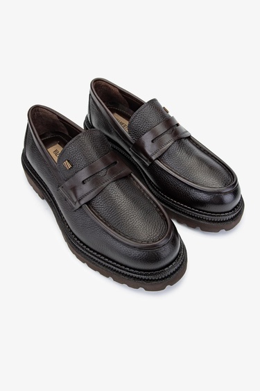  Valmenti Erkek Hakiki Deri Kahverengi Loafer Ayakkabı