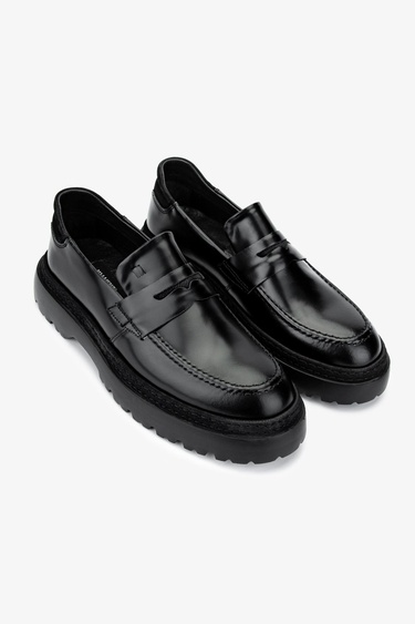  Valmenti Erkek Hakiki Deri Siyah Açma Loafer Ayakkabı