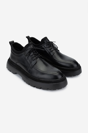  Valmenti Erkek Hakiki Deri Siyah Antik Casual Ayakkabı