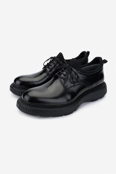 Valmenti Erkek Hakiki Deri Siyah Açma Casual Ayakkabı