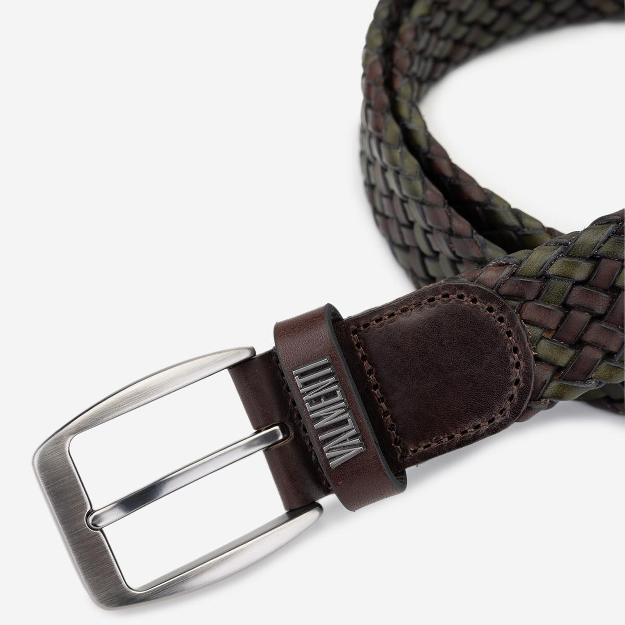 Valmenti Naghis Erkek KAHVE/YESIL ORGU Hakiki Deri Casual Kemer