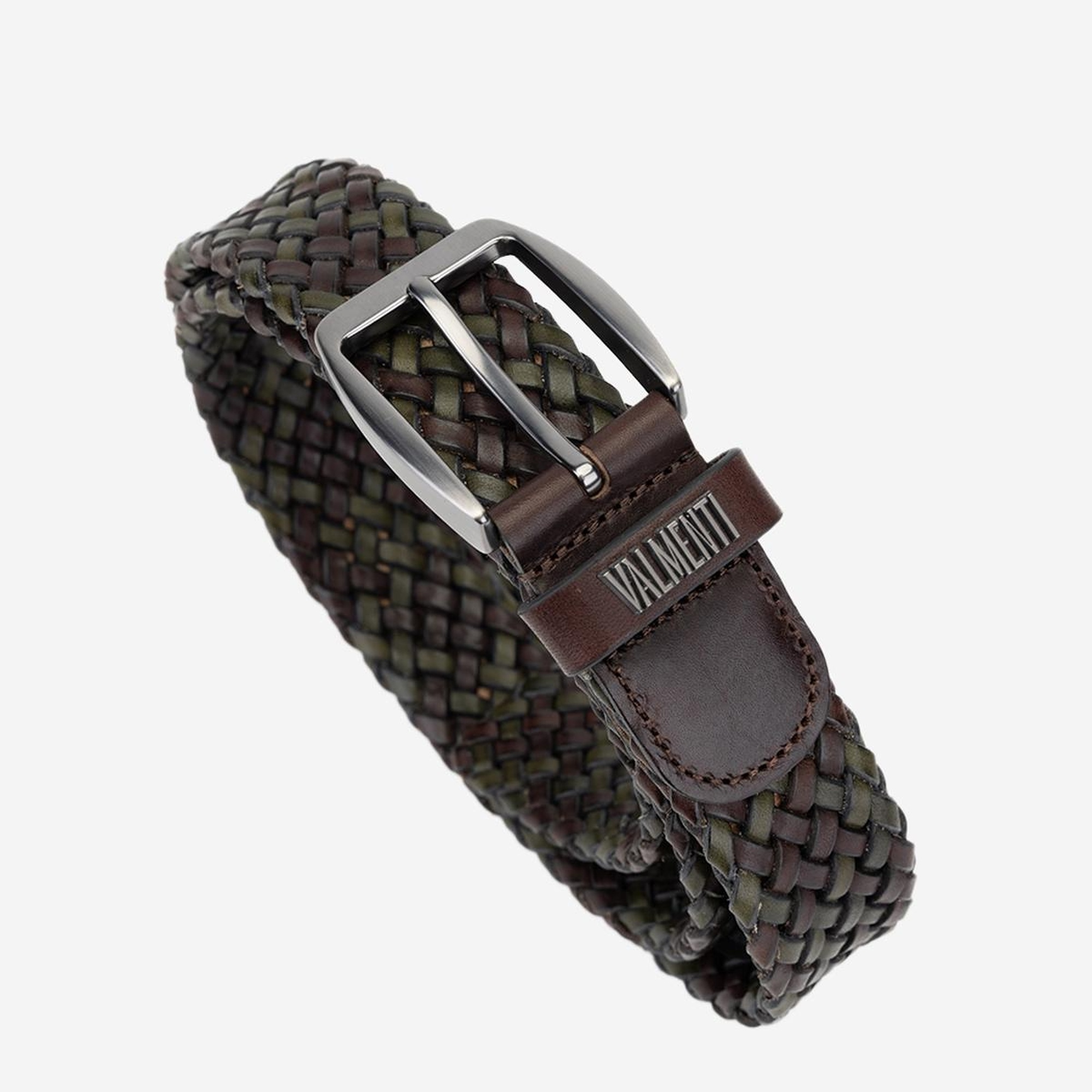 Valmenti Naghis Erkek KAHVE/YESIL ORGU Hakiki Deri Casual Kemer