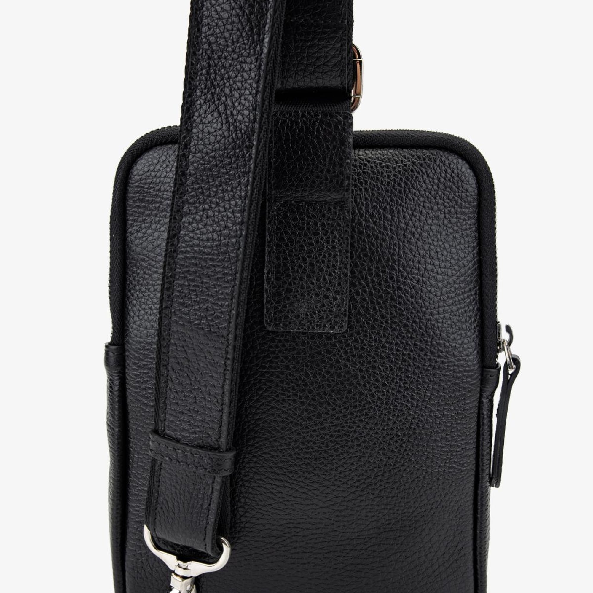 Valmenti Erkek Hakiki Deri Siyah Floter Body Bag Çanta