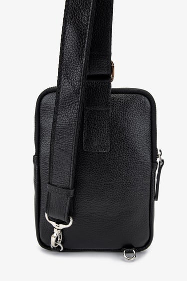  Valmenti Erkek Hakiki Deri Siyah Floter Body Bag Çanta