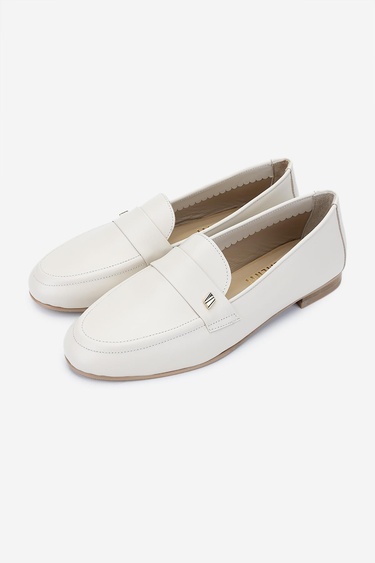  Valmenti Kadın Hakiki Deri Bej Loafer Ayakkabı