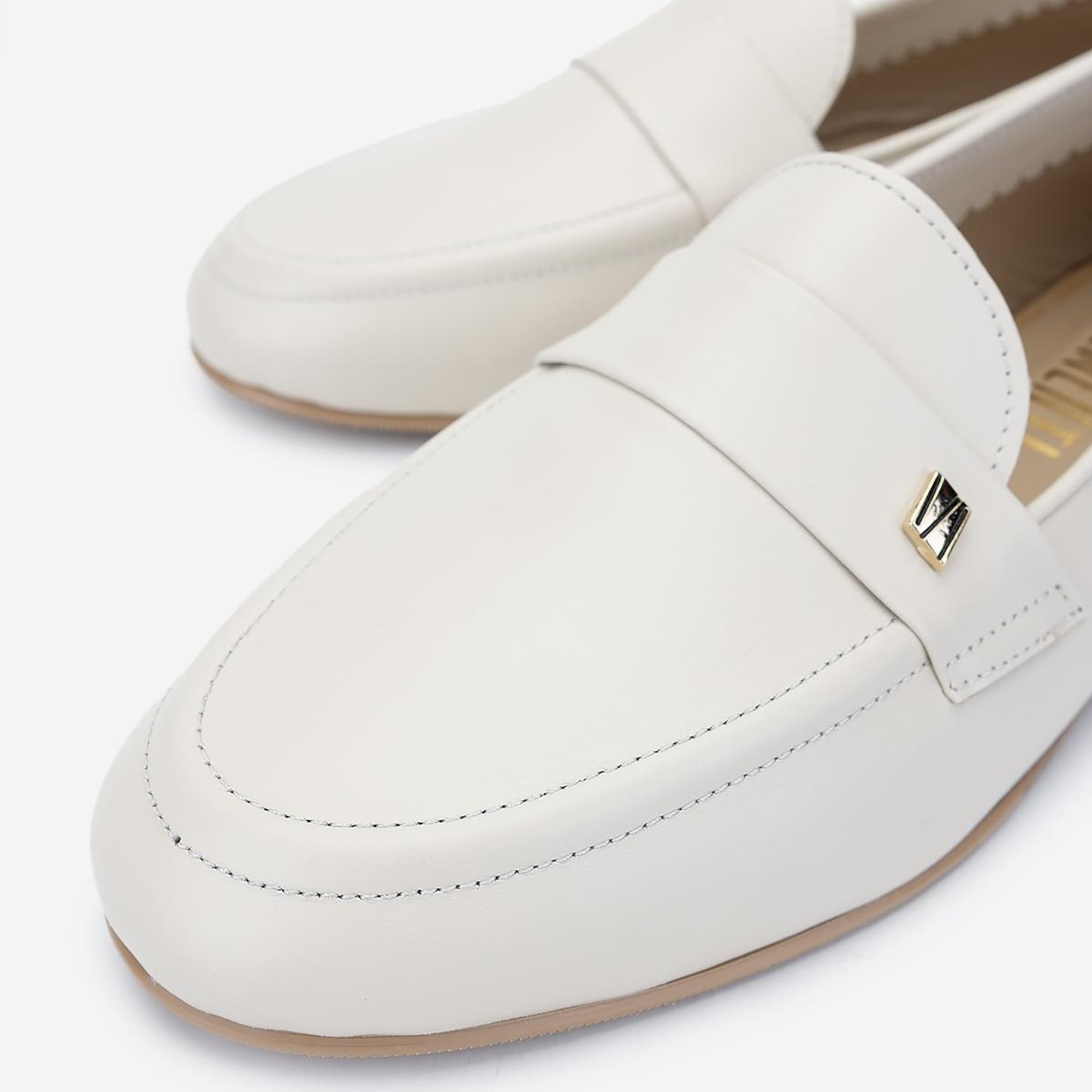 Valmenti Kadın Hakiki Deri Bej Loafer Ayakkabı