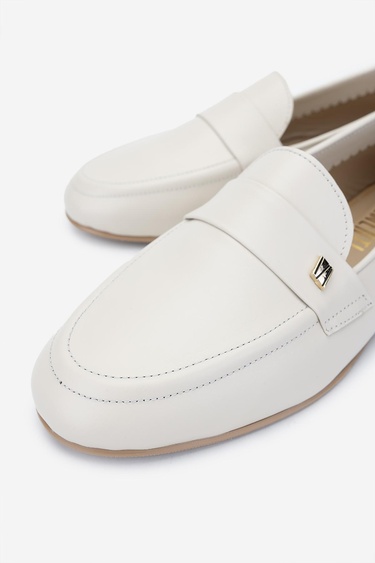  Valmenti Kadın Hakiki Deri Bej Loafer Ayakkabı