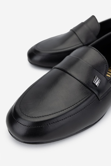  Valmenti Kadın Hakiki Deri Siyah Deri Loafer Ayakkabı