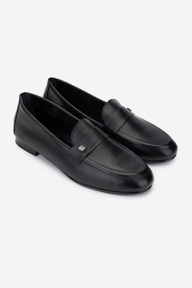  Valmenti Kadın Hakiki Deri Siyah Deri Loafer Ayakkabı