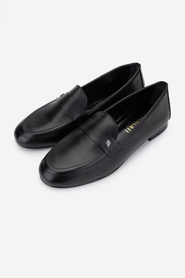  Valmenti Kadın Hakiki Deri Siyah Deri Loafer Ayakkabı