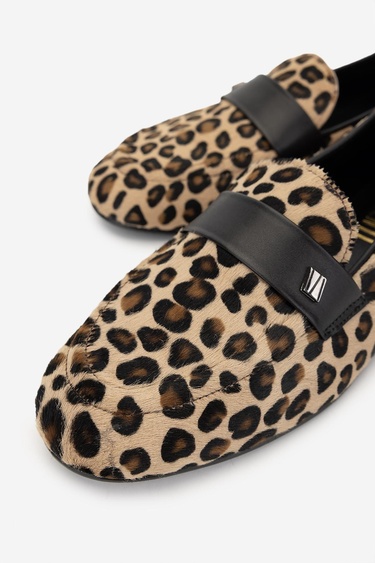  Valmenti Kadın Hakiki Deri Leopar Loafer Ayakkabı