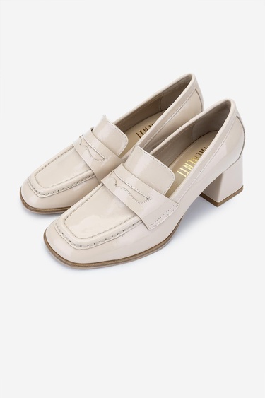 Valmenti Kadın Hakiki Deri Bej Topuklu Ayakkabı