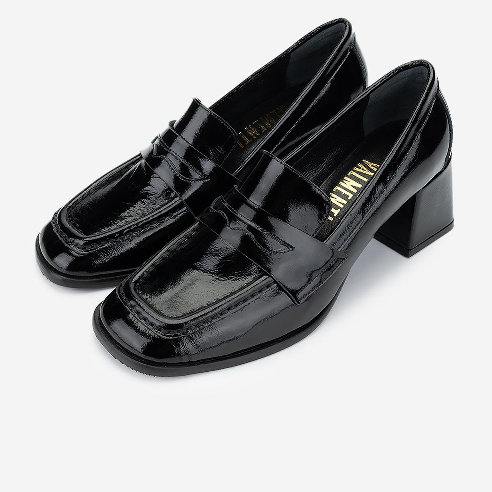 Valmenti Kadın Hakiki Deri Siyah Rugan Topuklu Ayakkabı