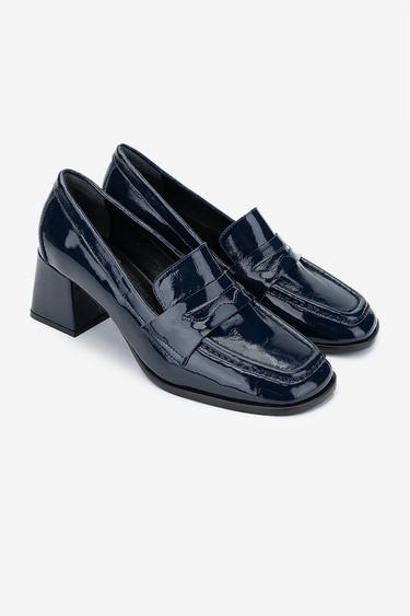  Valmenti Kadın Hakiki Deri Lacivert Topuklu Ayakkabı