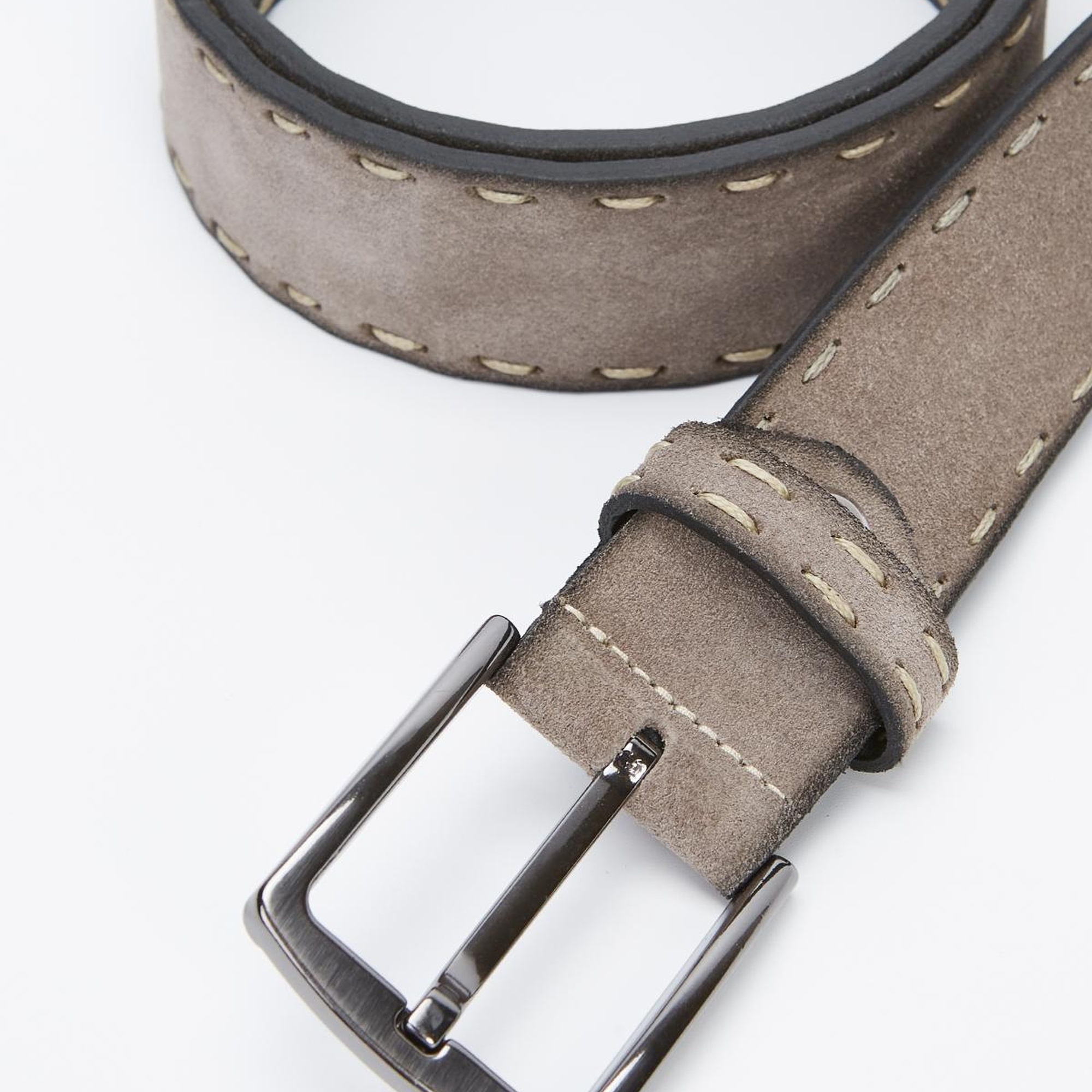 Valmenti Erkek Gri Süet Hakiki Deri Casual Kemer