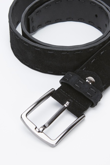  Valmenti Erkek Siyah Süet Hakiki Deri Casual Kemer