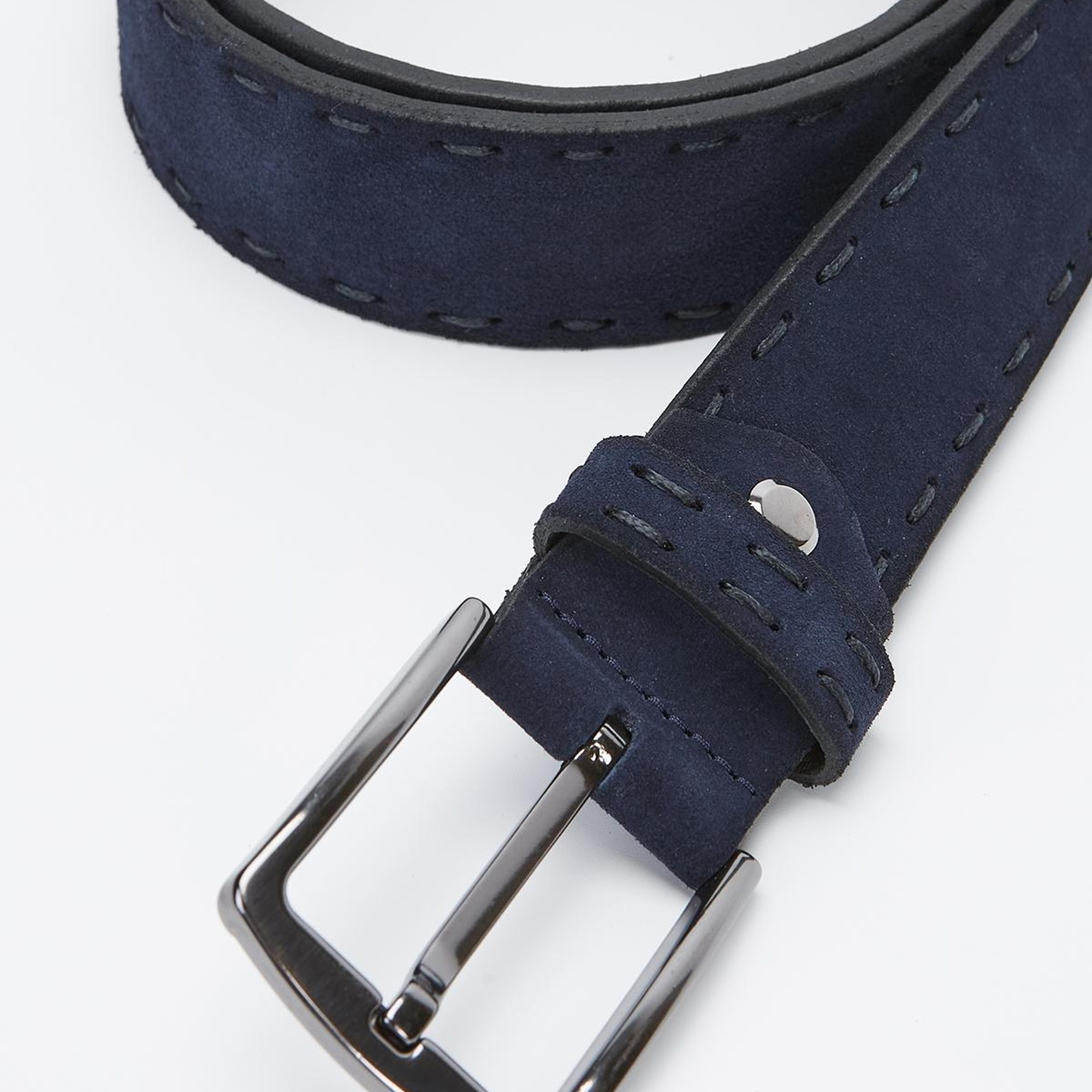 Valmenti Erkek Lacivert Süet Hakiki Deri Casual Kemer