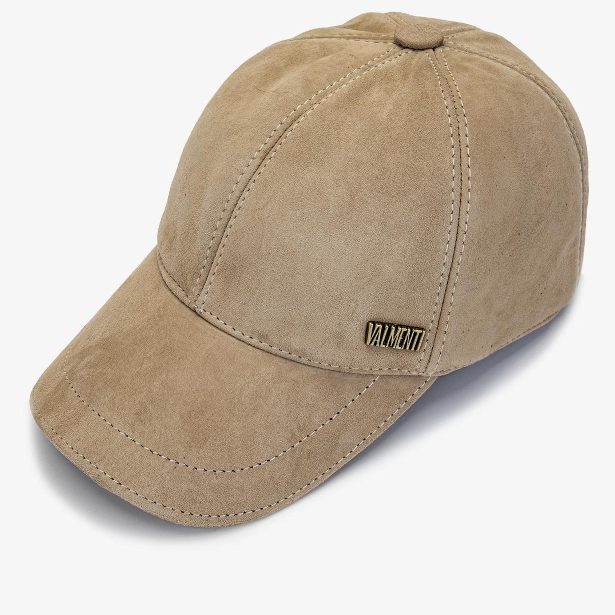 Valmenti Erkek Hakiki Deri Bej Süet Beyzbol Şapka