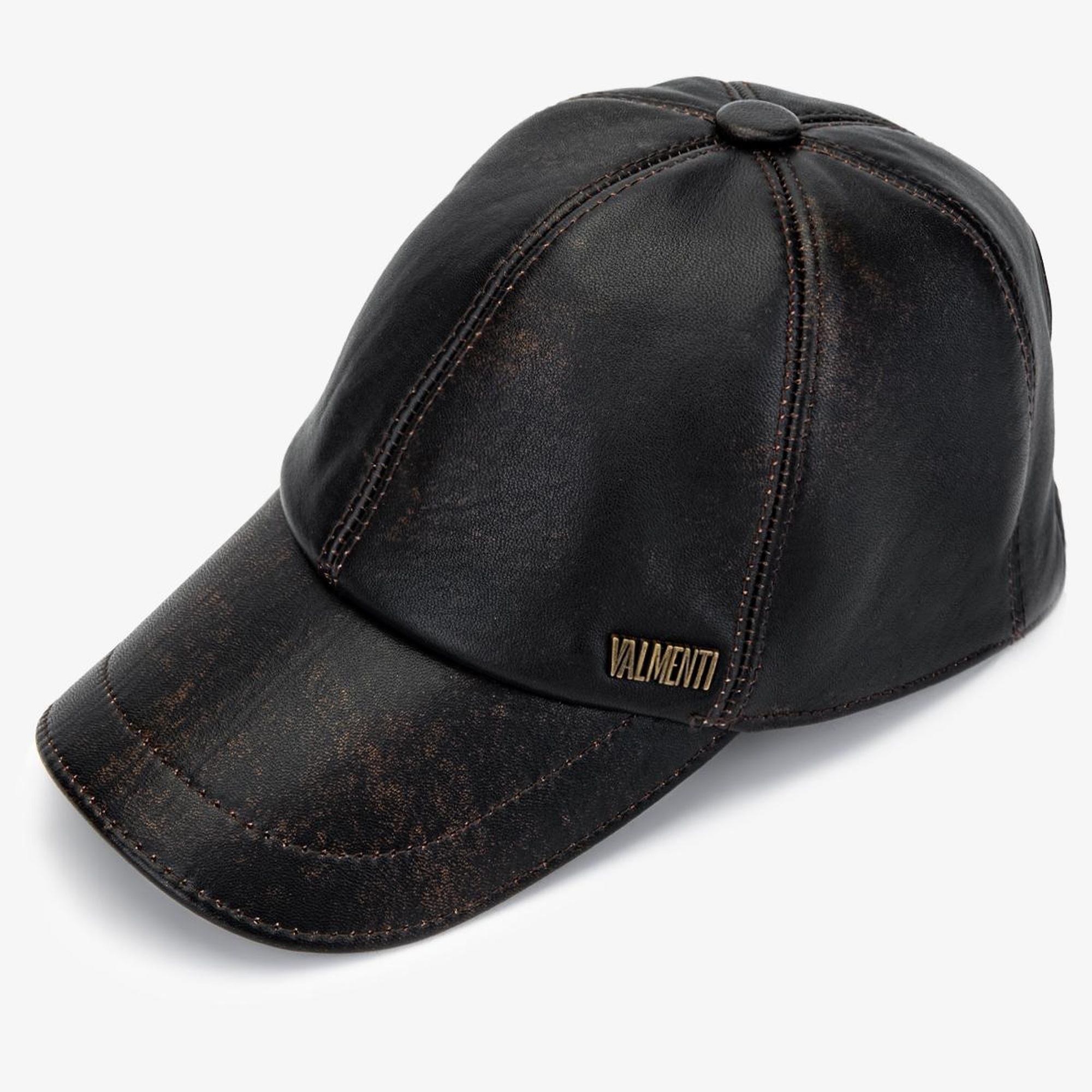 Valmenti Erkek Hakiki Deri Siyah Şapka