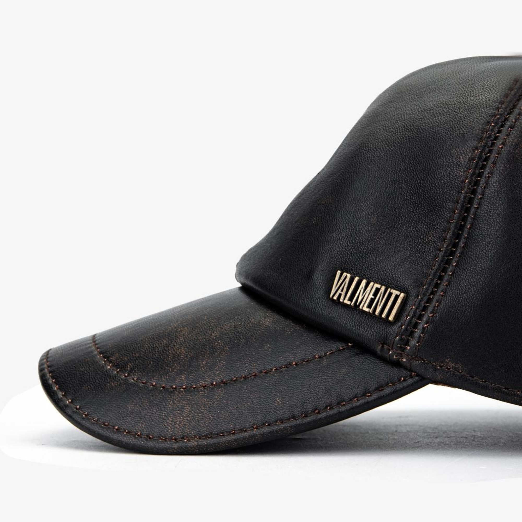 Valmenti Erkek Hakiki Deri Siyah Şapka