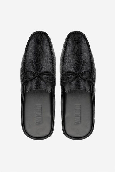  Valmenti Anjelika Erkek Siyah Floter Hakiki Deri Düz Terlik