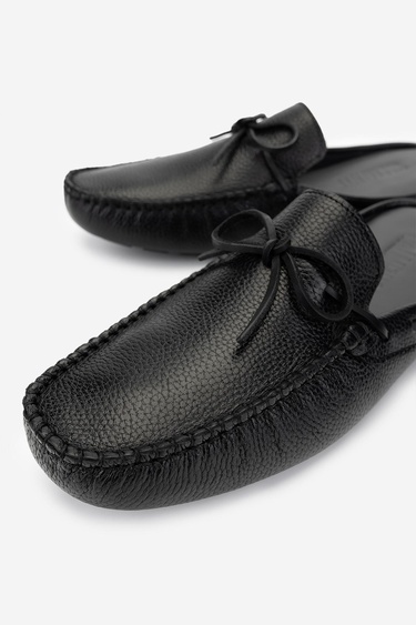  Valmenti Anjelika Erkek Siyah Floter Hakiki Deri Düz Terlik