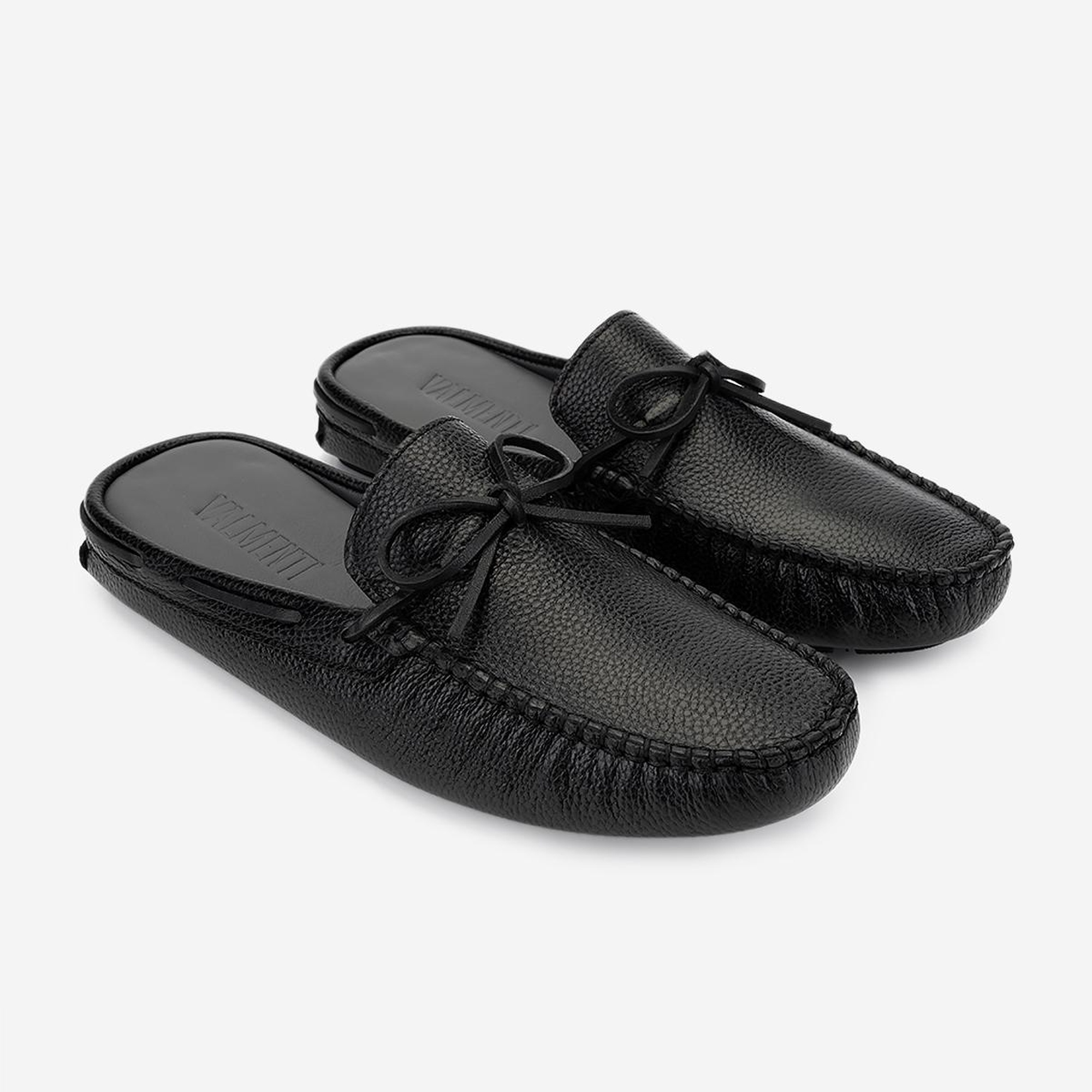 Valmenti Anjelika Erkek Siyah Floter Hakiki Deri Düz Terlik